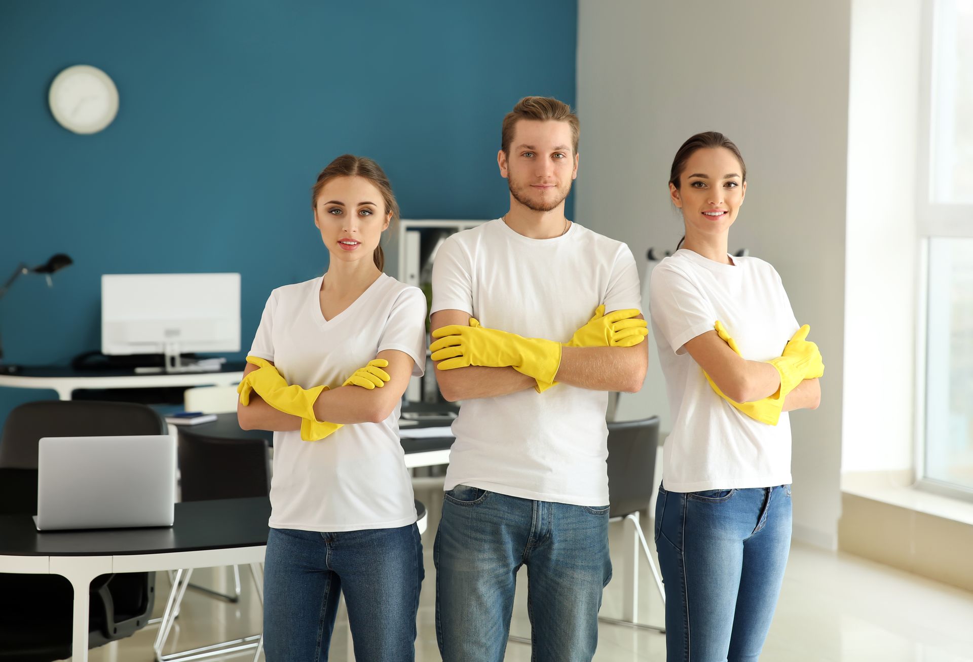 Team of janitors in office